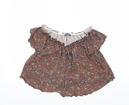 Primark Womens Brown Floral  Cropped T-Shirt Size 12