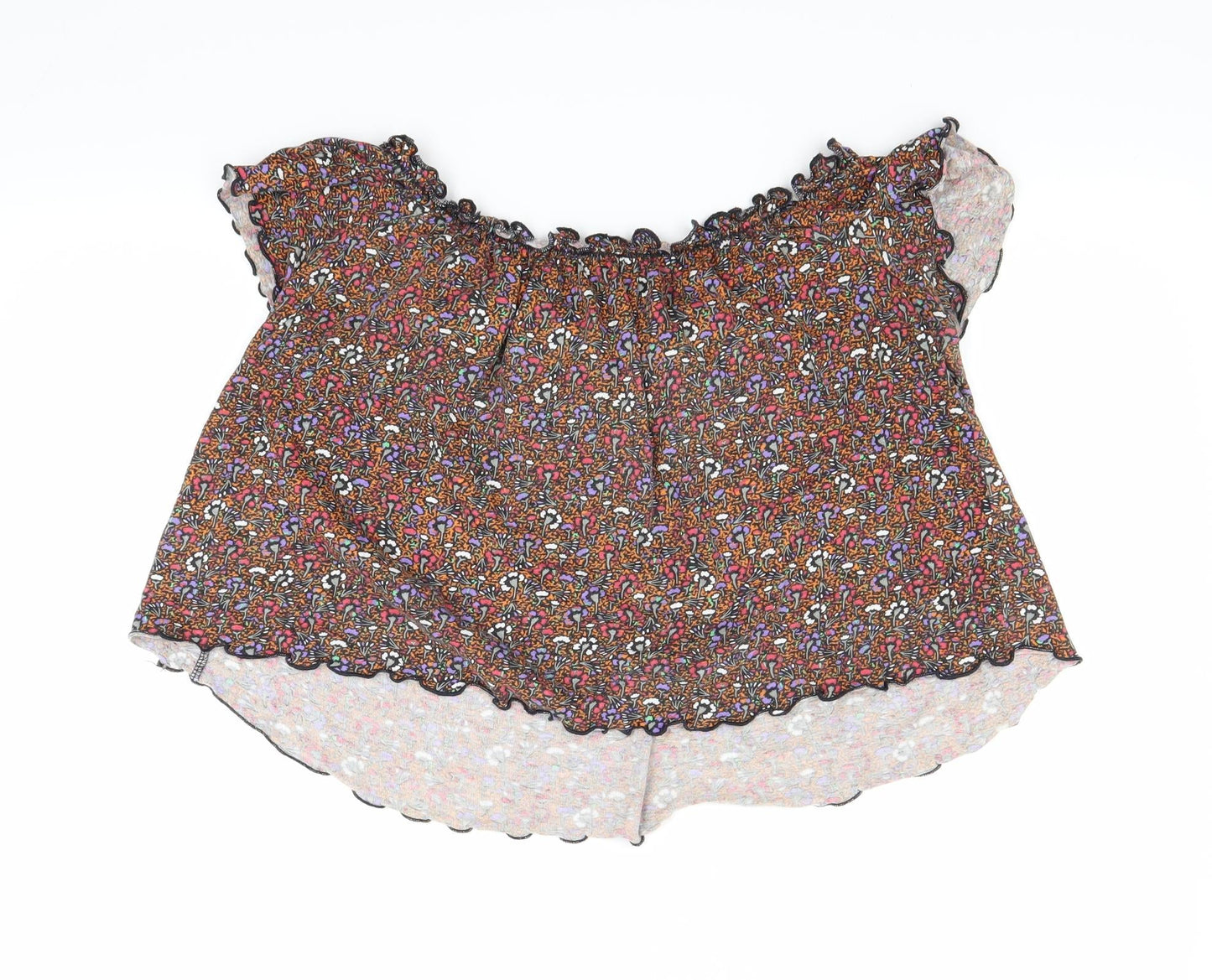 Primark Womens Brown Floral  Cropped T-Shirt Size 12