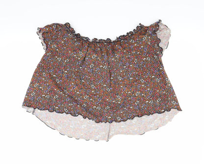 Primark Womens Brown Floral  Cropped T-Shirt Size 12