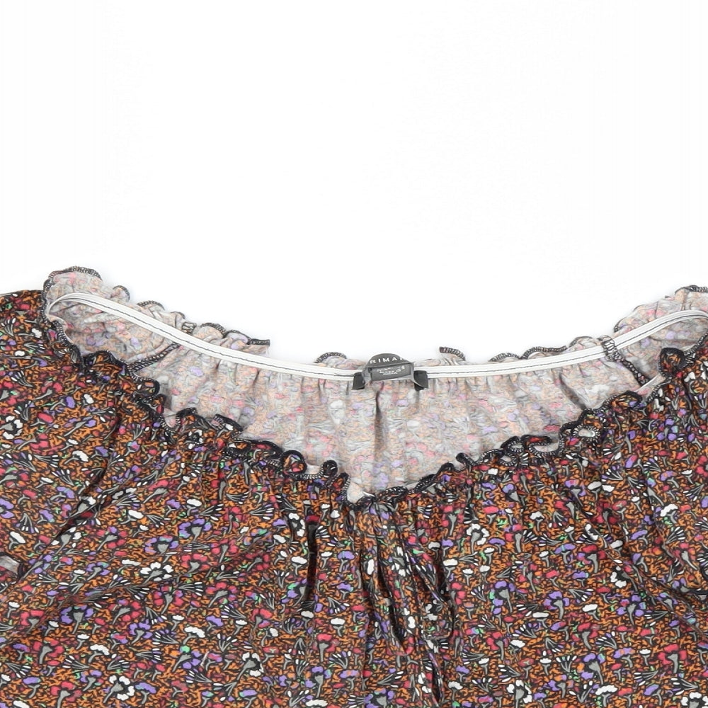 Primark Womens Brown Floral  Cropped T-Shirt Size 12