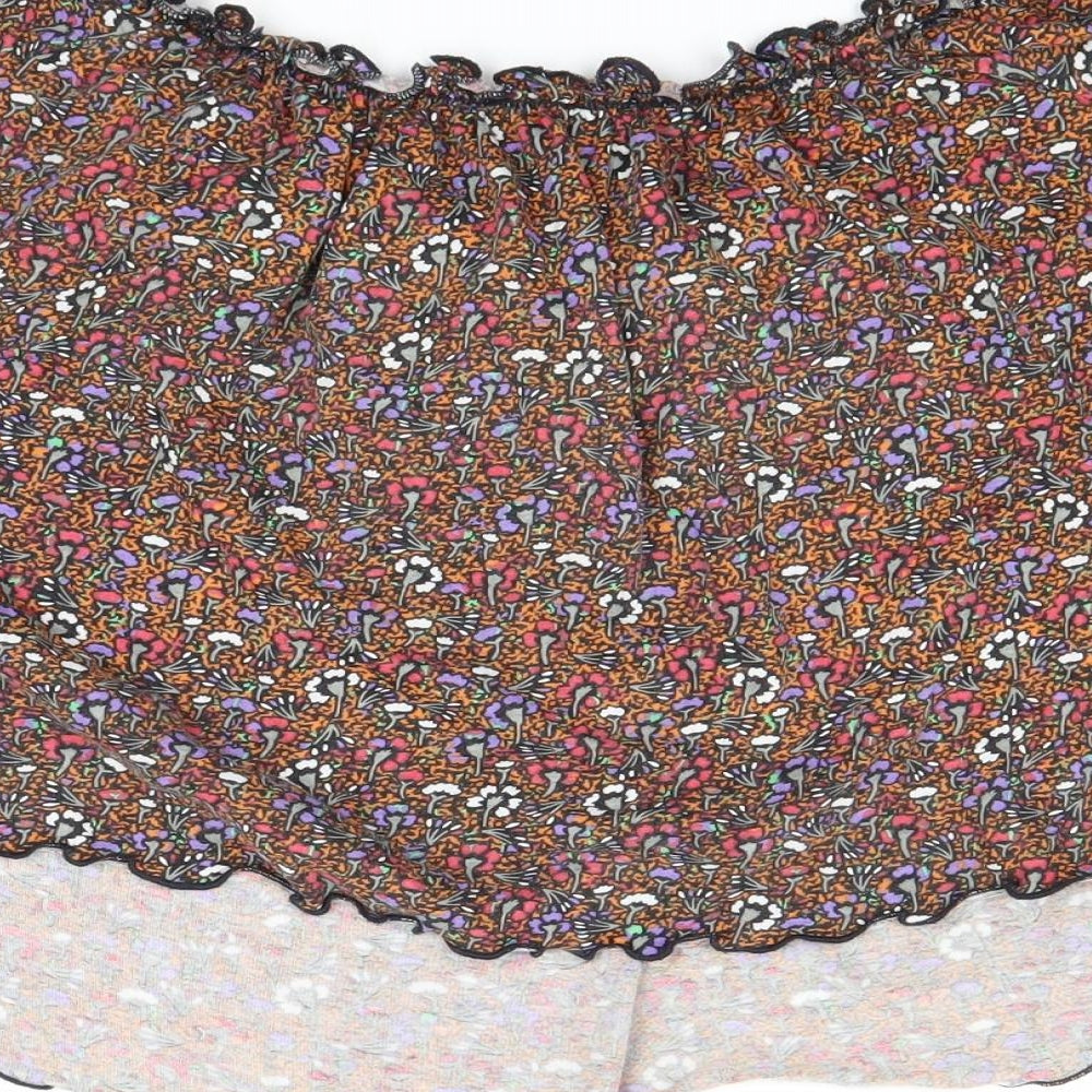 Primark Womens Brown Floral  Cropped T-Shirt Size 12