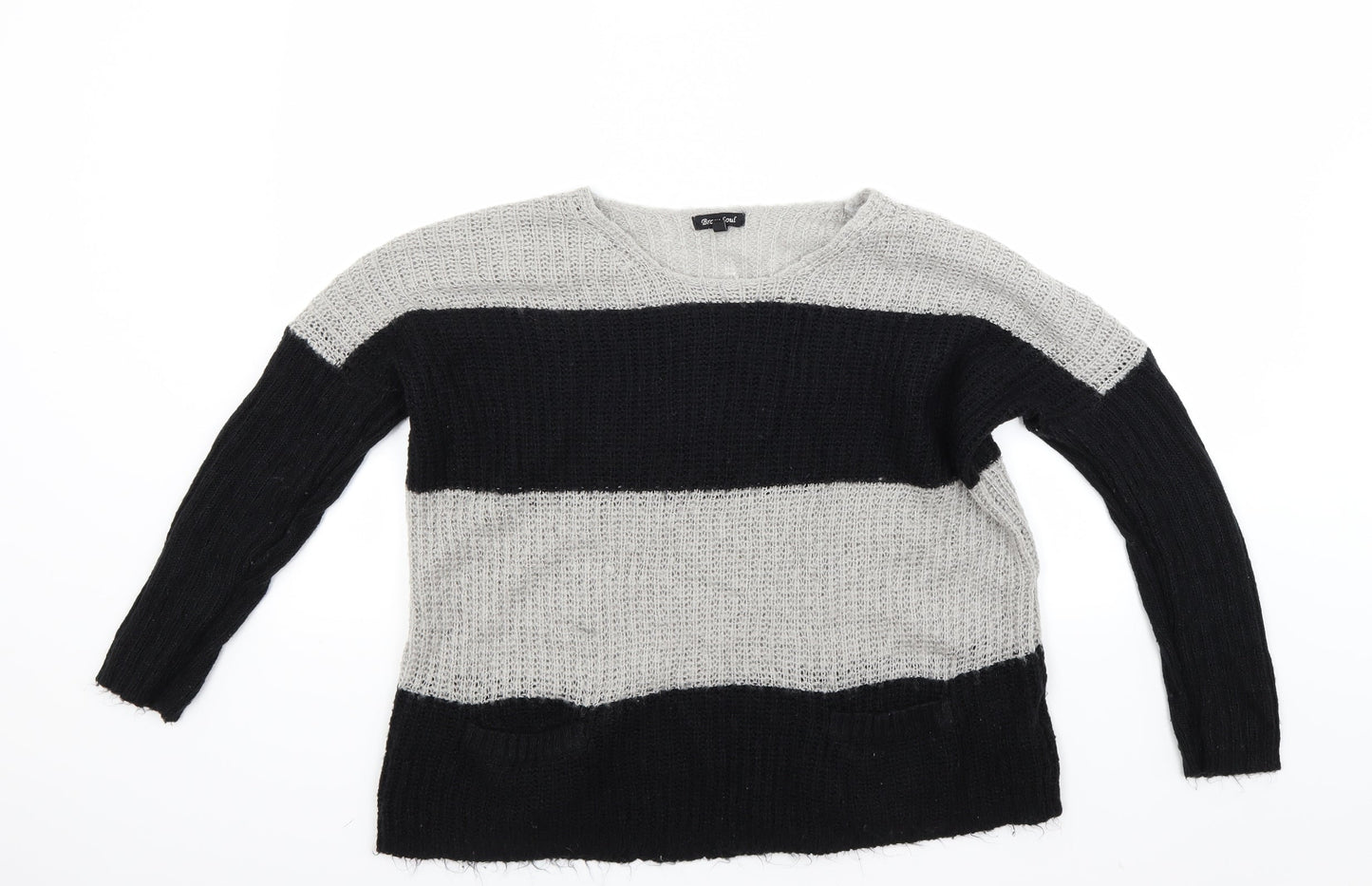 Brave Soul Womens Grey Striped  Pullover Jumper Size 10