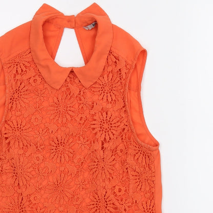 TU  Womens Orange Floral  Basic Blouse Size 10