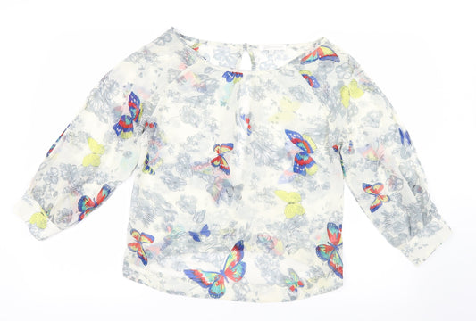 Glamorous Womens Blue Geometric Mesh Basic Blouse Size 12  - Open sleeves