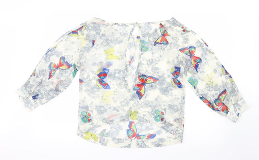 Glamorous Womens Blue Geometric Mesh Basic Blouse Size 12  - Open sleeves