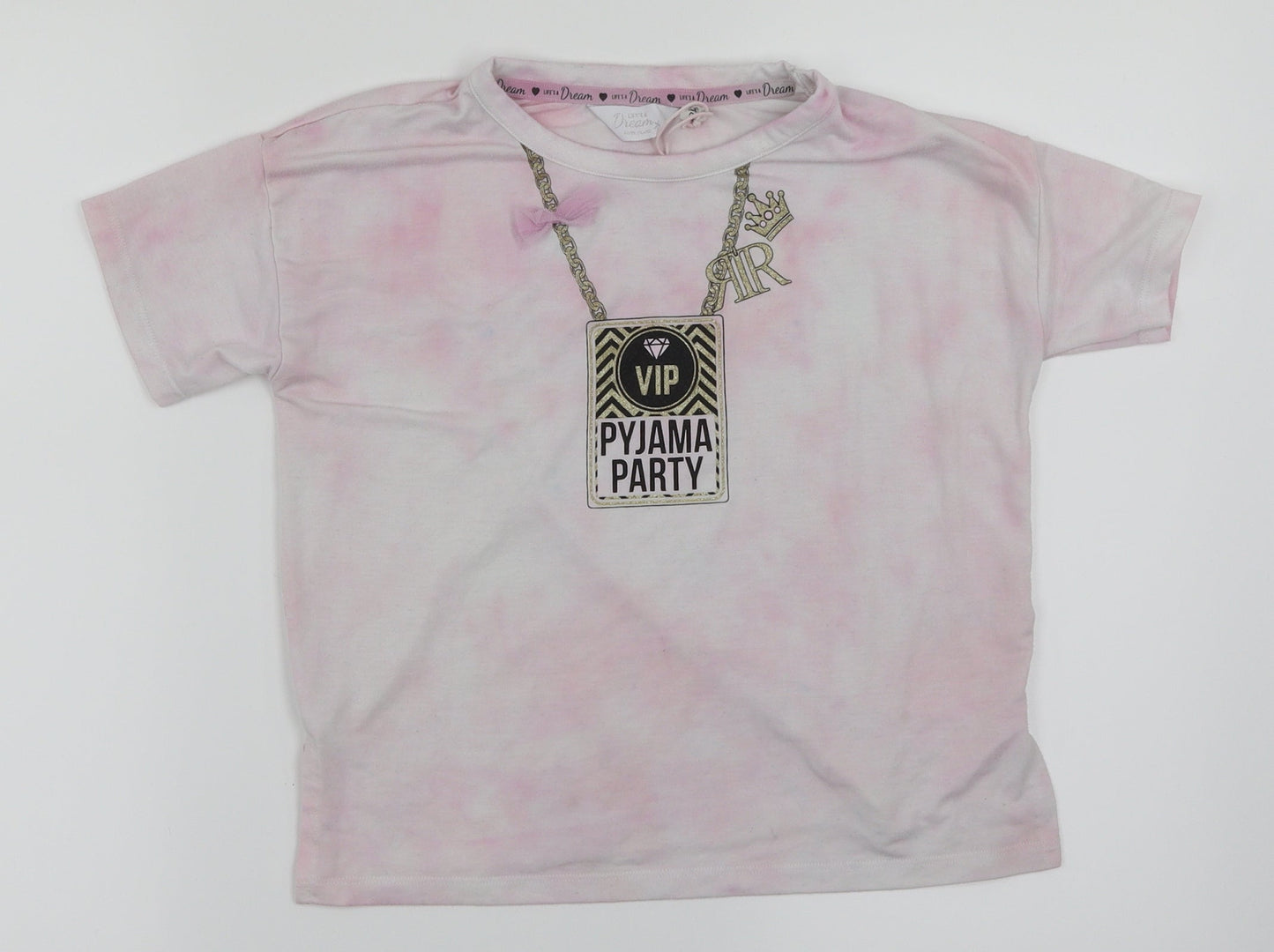 River Island Girls Pink Houndstooth  Basic T-Shirt Size 7-8 Years