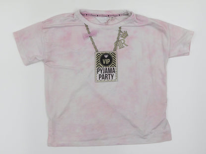 River Island Girls Pink Houndstooth  Basic T-Shirt Size 7-8 Years