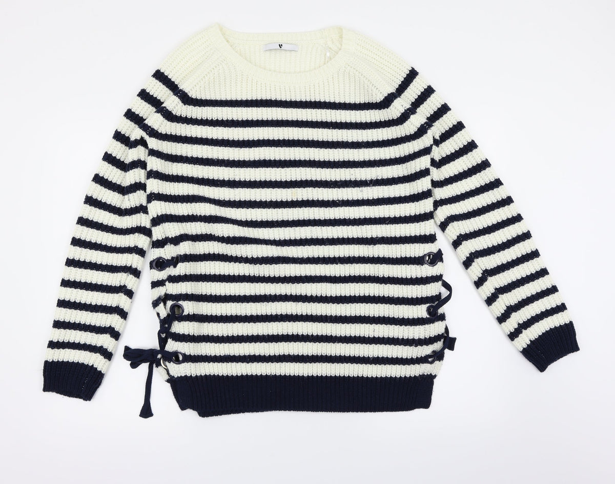 Very Womens White Striped  Pullover Jumper Size 12