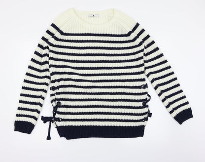 Very Womens White Striped  Pullover Jumper Size 12