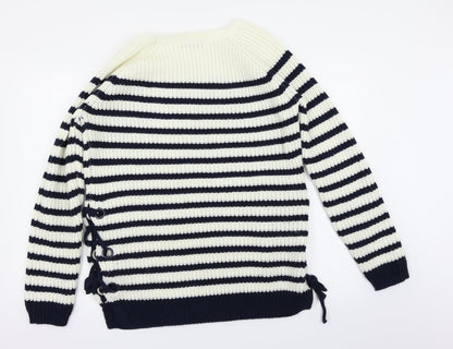 Very Womens White Striped  Pullover Jumper Size 12