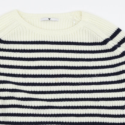 Very Womens White Striped  Pullover Jumper Size 12