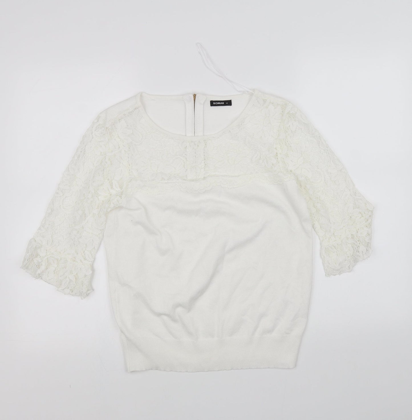 Womens UK Size 12 Roman White Basic Blouse