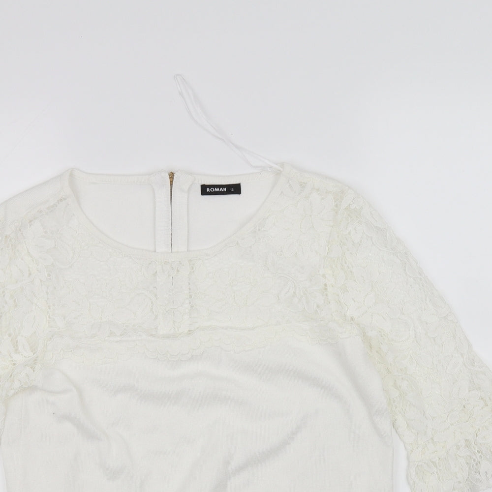 Womens UK Size 12 Roman White Basic Blouse