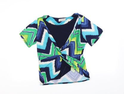 BASSINI Womens Blue Geometric  Basic Blouse Size 12