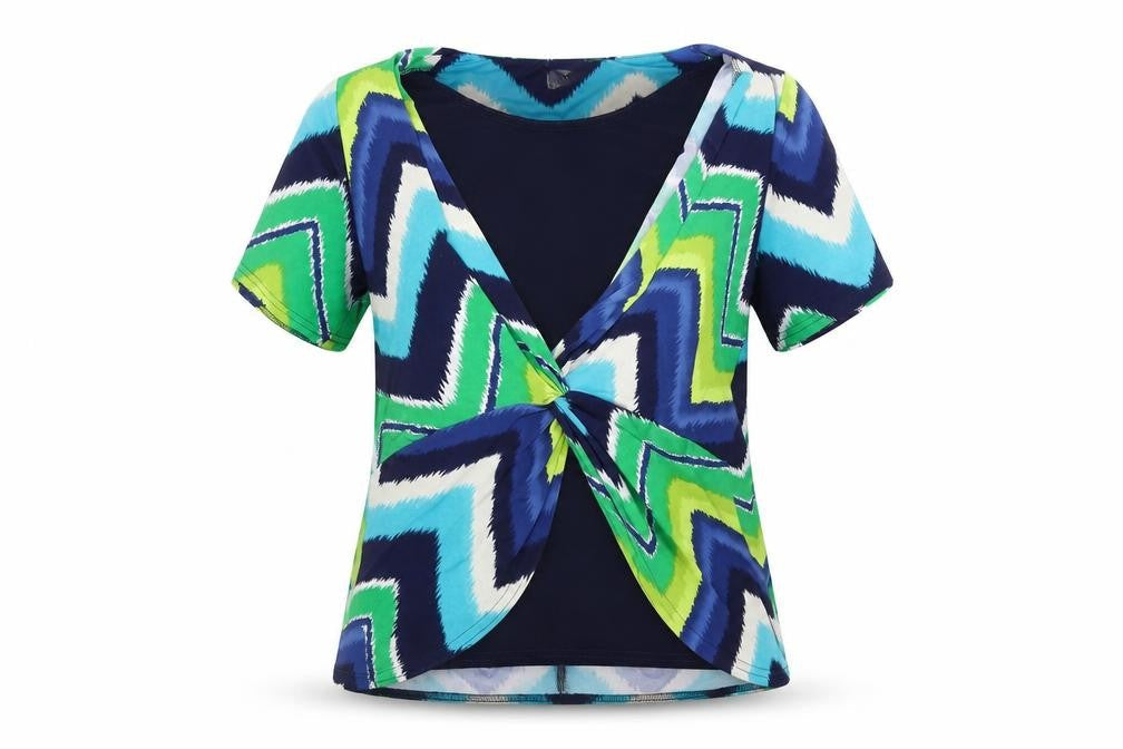 Bassini Womens Blue Geometric  Basic Blouse Size 12