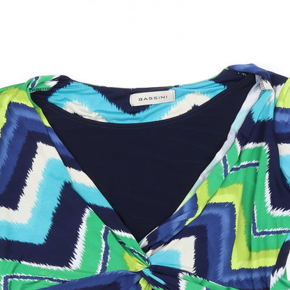 BASSINI Womens Blue Geometric  Basic Blouse Size 12