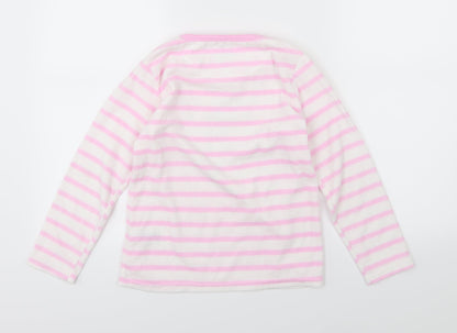 Primark Girls White Striped Fleece Top Pyjama Top Size 9-10 Years  - Disney Tinkerbell
