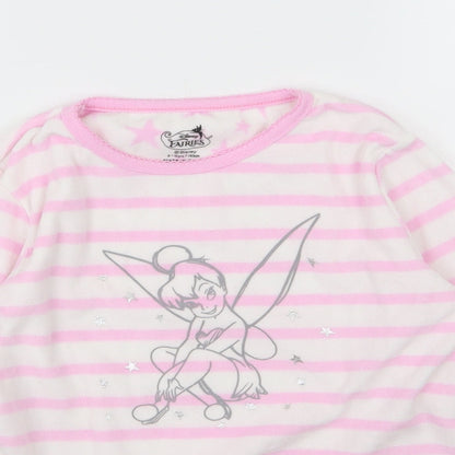 Primark Girls White Striped Fleece Top Pyjama Top Size 9-10 Years  - Disney Tinkerbell