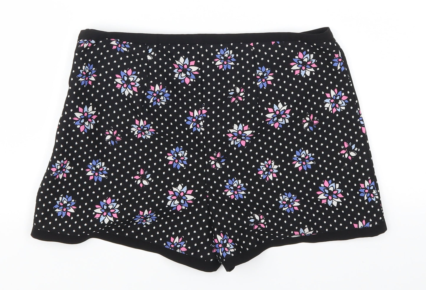 Definitions Womens Black Polka Dot  Mom Shorts Size 10 - Pink and Purple Flowers