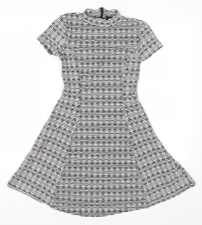 New Look Womens Grey Striped  Skater Dress  Size 6
