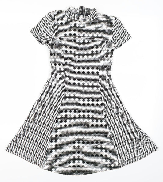 New Look Womens Grey Striped  Skater Dress  Size 6