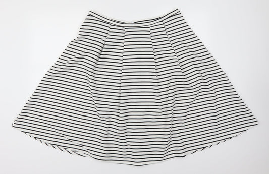 New Look Womens White Striped  Skater Skirt Size 14