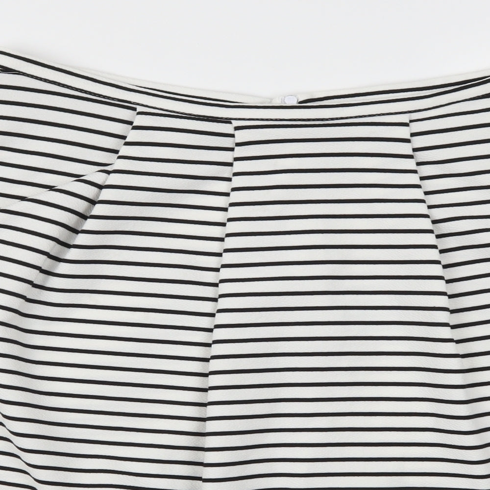 New Look Womens White Striped  Skater Skirt Size 14