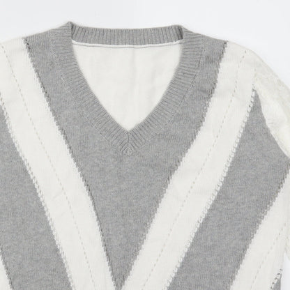 Preworn Womens Grey Striped Lace Pullover Jumper Size S