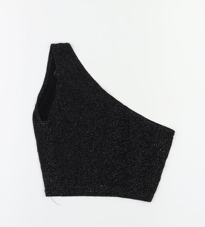 Womens UK Size 4 PRETTYLITTLETHING Black Cropped T-Shirt