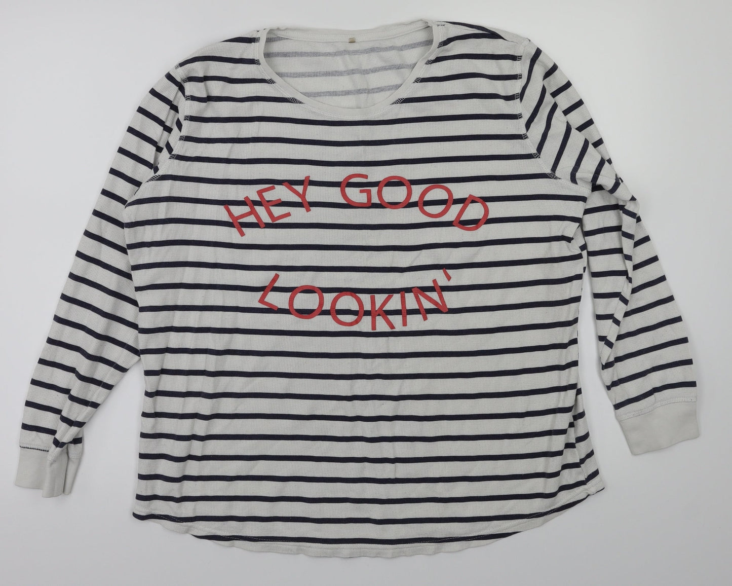 Preworn Womens White Striped  Basic T-Shirt Size 16