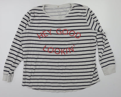 Preworn Womens White Striped  Basic T-Shirt Size 16