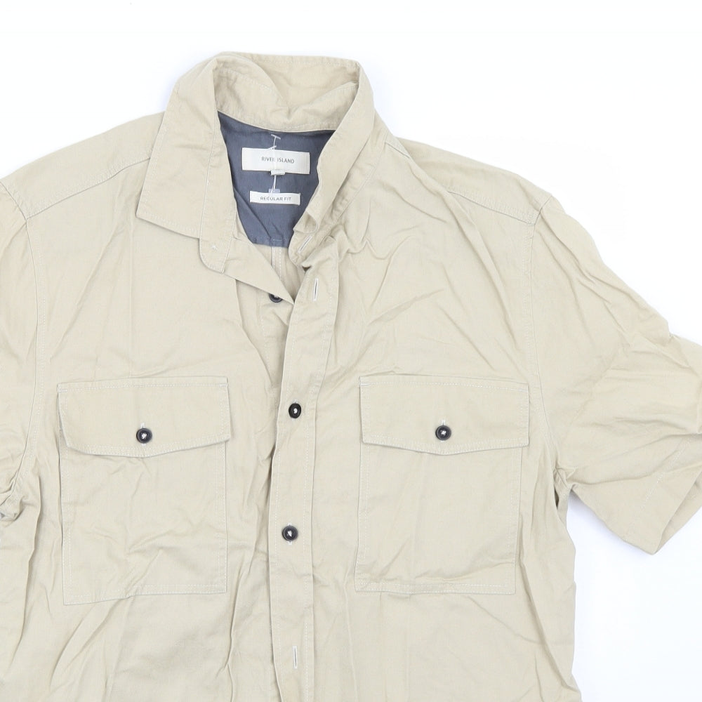 Riverisland Mens Beige    Button-Up Size M