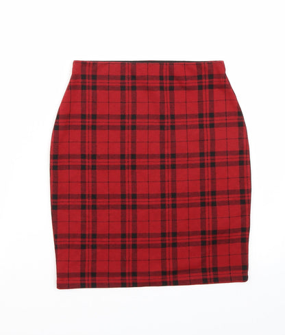 Newlook Womens Red Check  A-Line Skirt Size 6