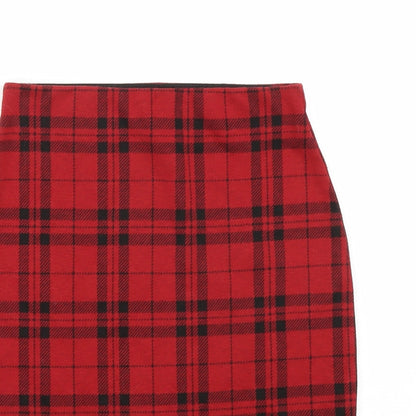 Newlook Womens Red Check  A-Line Skirt Size 6