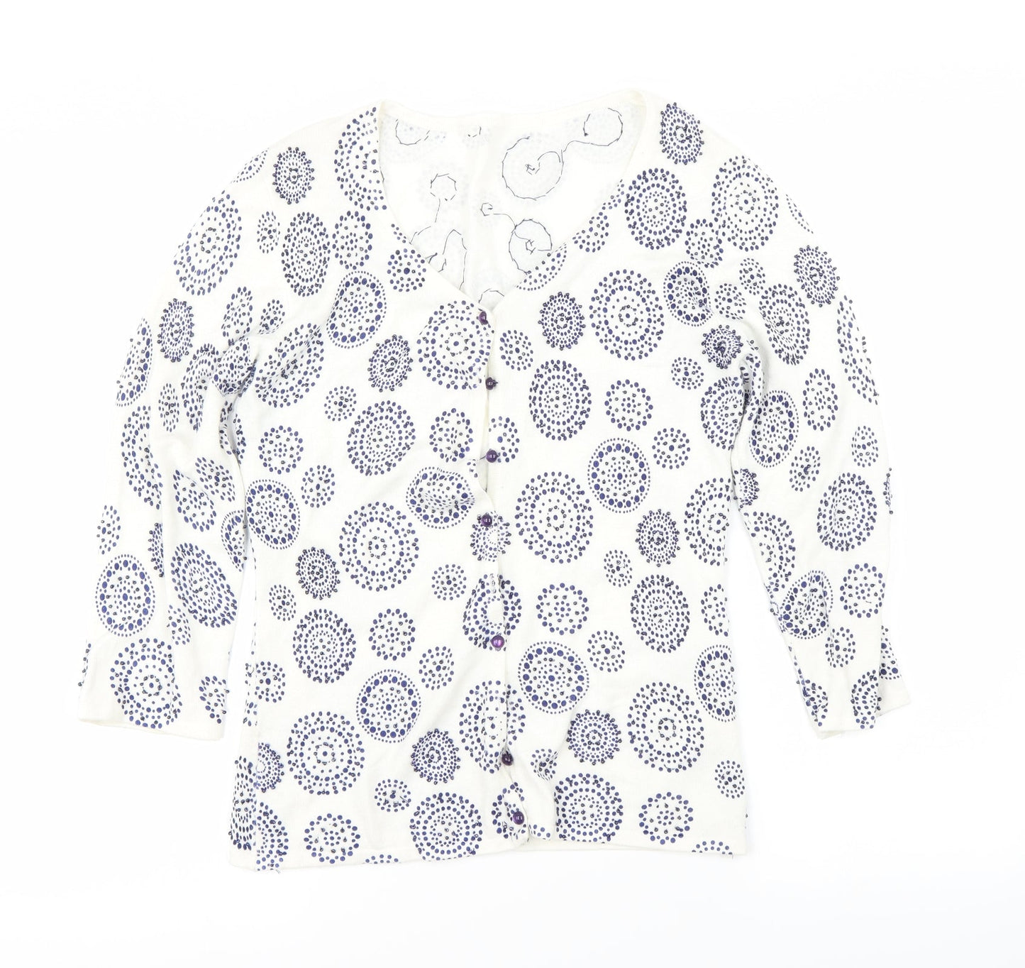 Preworn Womens White Floral  Cardigan Jumper Size 6