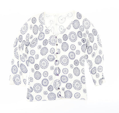 Preworn Womens White Floral  Cardigan Jumper Size 6