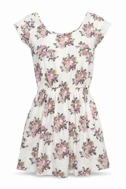 Denim & Co. Womens White Floral  A-Line  Size 8