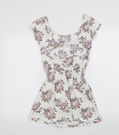 Denim & Co. Womens White Floral  A-Line  Size 8