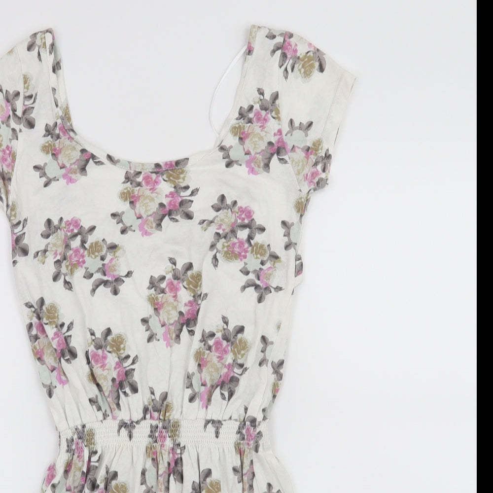 Denim & Co. Womens White Floral  A-Line  Size 8