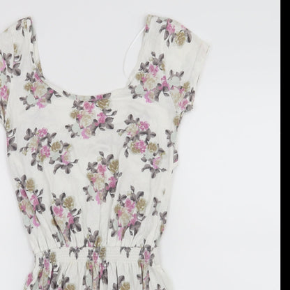 Denim & Co. Womens White Floral  A-Line  Size 8