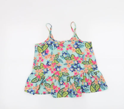 Candy Couture Girls Blue Floral  Basic Tank Size 10 Years