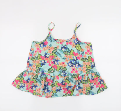 Candy Couture Girls Blue Floral  Basic Tank Size 10 Years