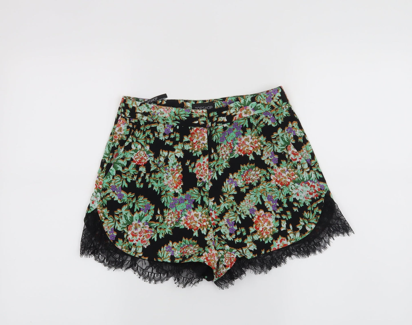 Topshop Womens Black Floral  Hot Pants Shorts Size 6