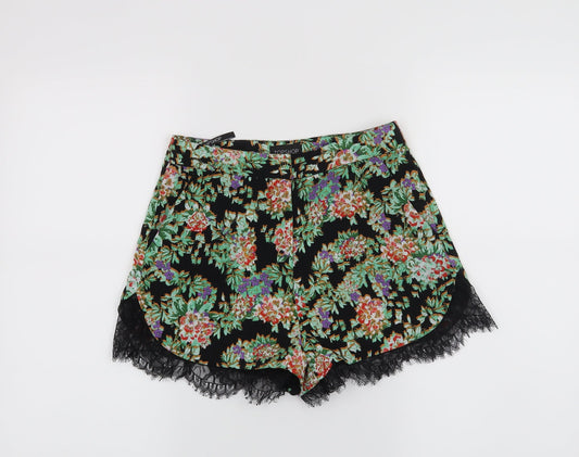 Topshop Womens Black Floral  Hot Pants Shorts Size 6