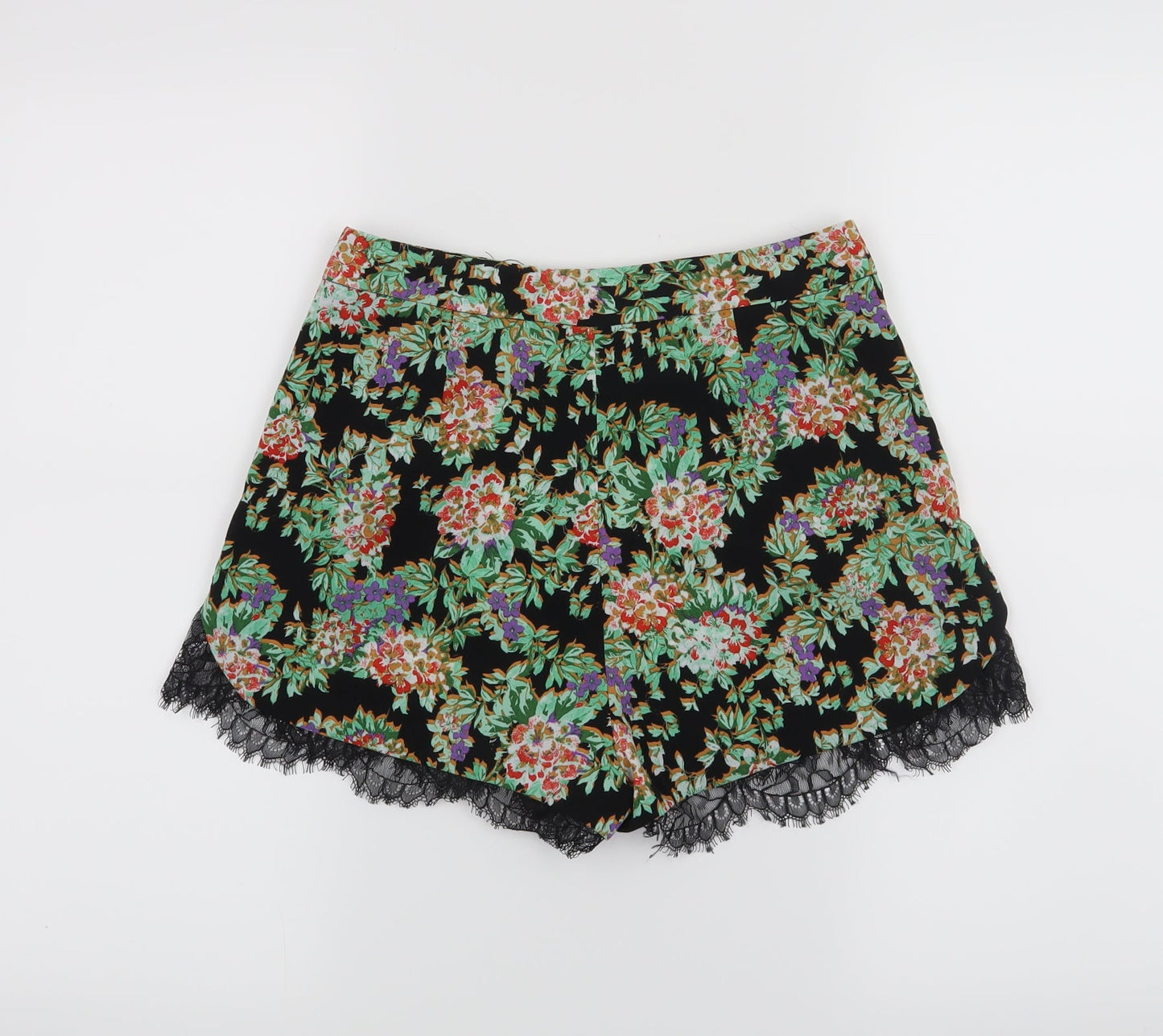 Topshop Womens Black Floral  Hot Pants Shorts Size 6