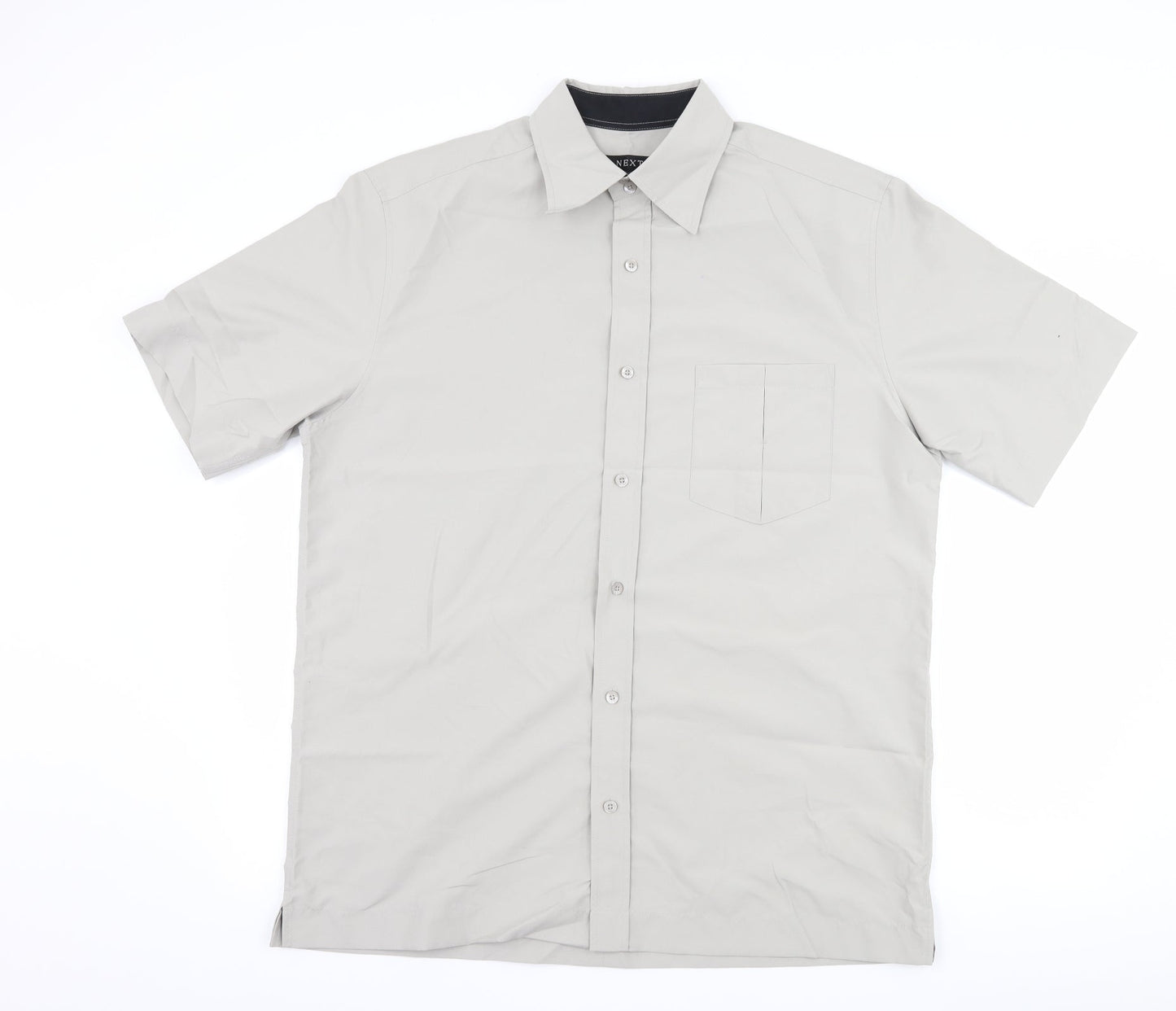 Mens UK Size L NEXT Grey  Button-Up Short Sleeve Casual Shirt