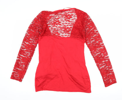 Whats Up Womens Red Floral  Cardigan Jumper Size M