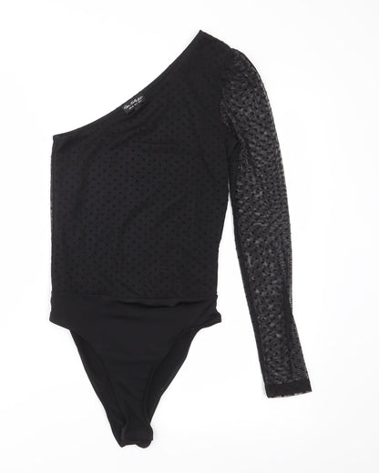 Miss Selfridge Womens Black Polka Dot  Bodysuit One-Piece Size 6