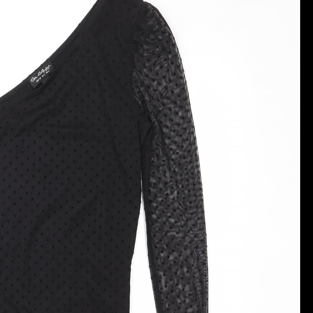 Miss Selfridge Womens Black Polka Dot  Bodysuit One-Piece Size 6