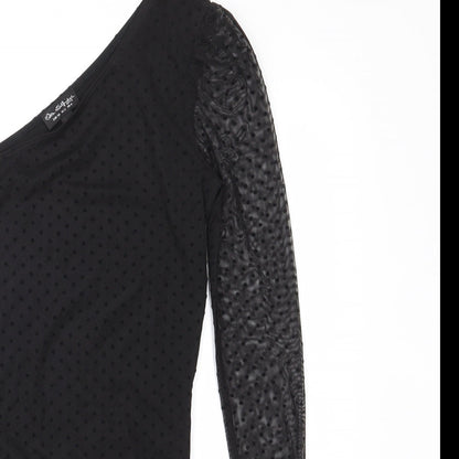Miss Selfridge Womens Black Polka Dot  Bodysuit One-Piece Size 6